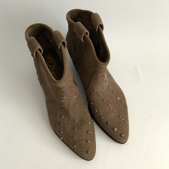New Sam Edelman Suede Studded Point-toe Bootie Taupe 7.5 - Picture 11 of 13